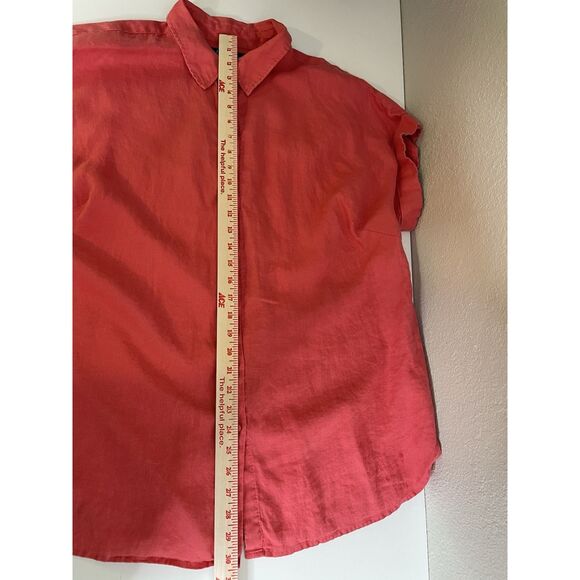 Lauren Ralph Lauren Plus 2X Blouse Top 100% Linen Short Sleeve Shirt Orange - Picture 6 of 6